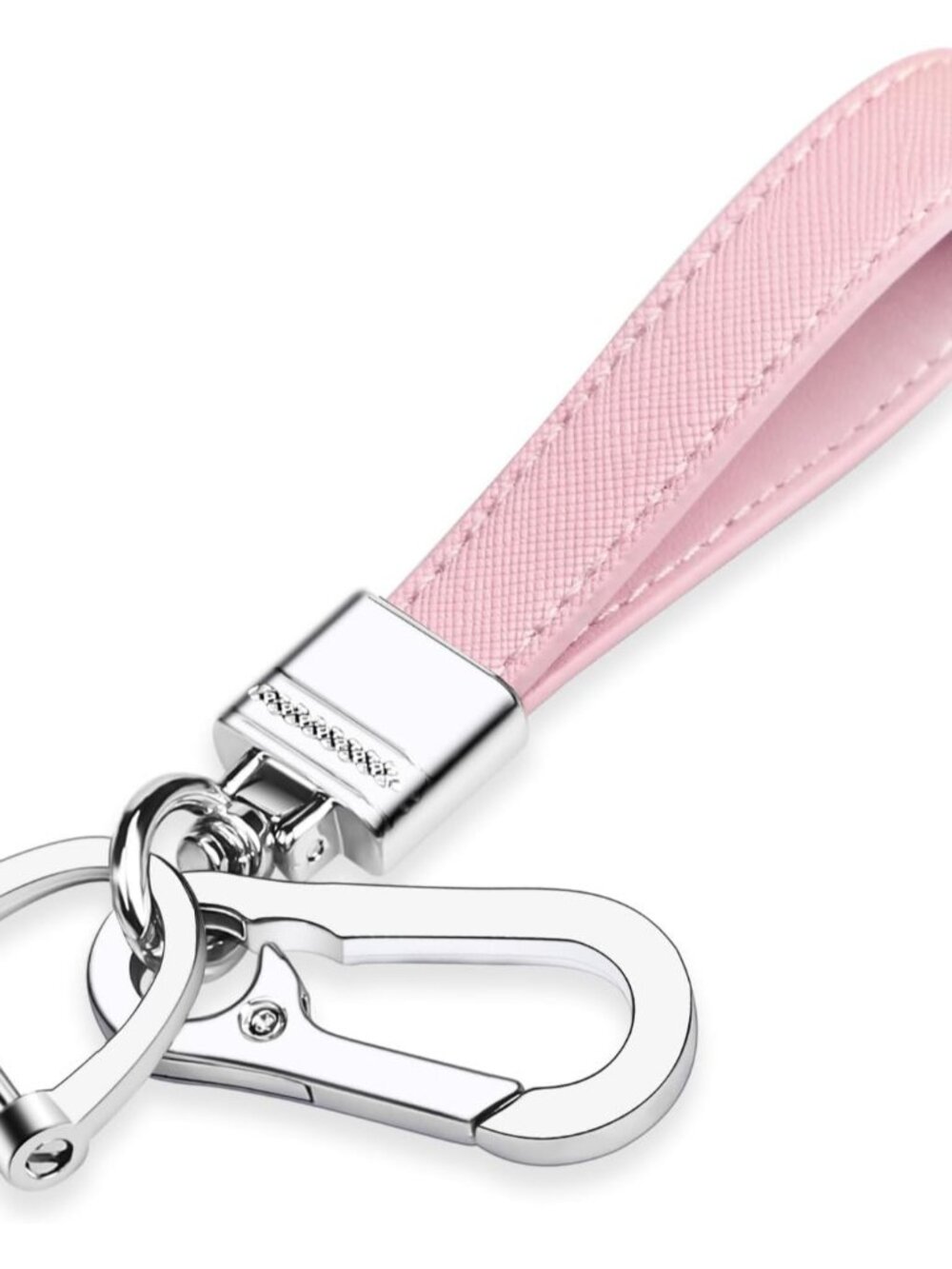 Genuine Leather Car Keychain Universal Metal Key Chain Light Pink